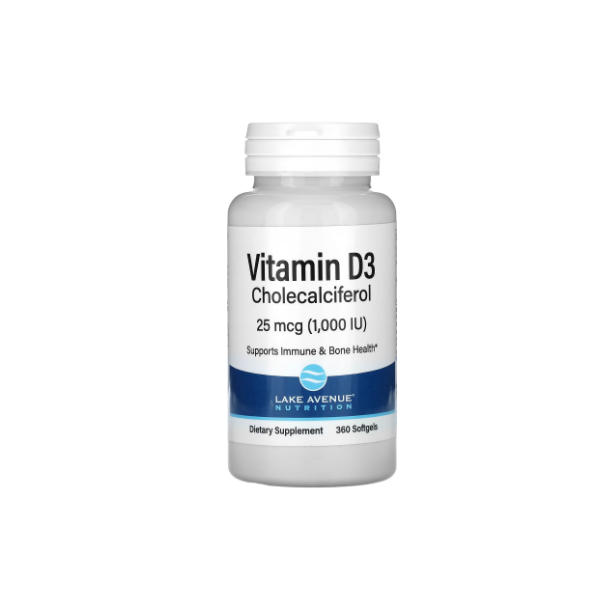 Lake Avenue Nutrition Vitamin D3, 25 mcg (1,000 IU) 120 Capsules