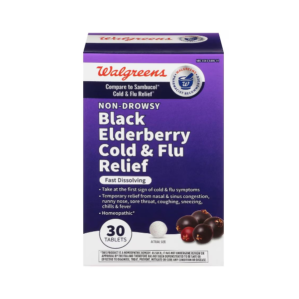 Walgreens Black Elderberry Cold & Flu Relief Tablets – 30